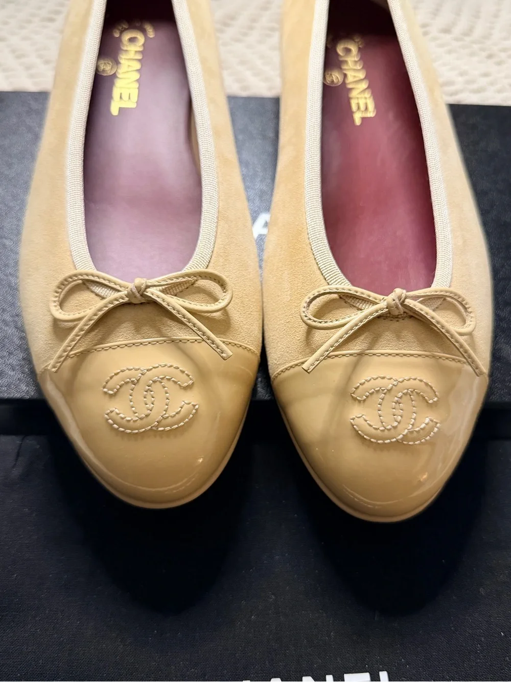 🤍New Chanel Beige Suede Patent Leather 100% AUTHENTIC 🤍